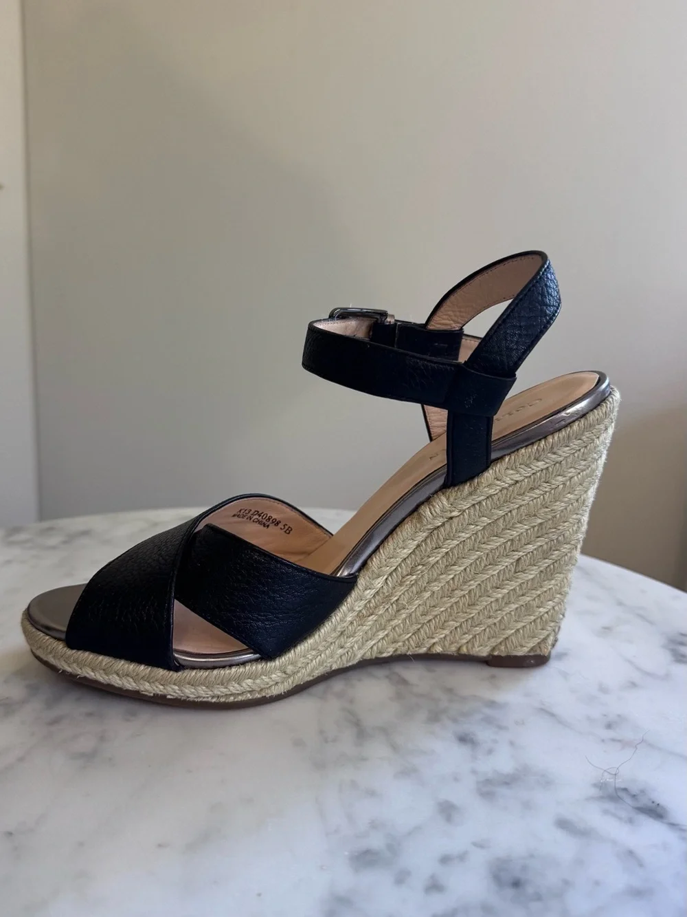 Cole Haan Hart Black Leather Espadrille Wedge Sandals - Women’s Size 5
